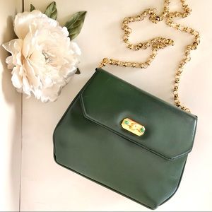 Vintage GUCCI Emerald Leather Gold Bamboo Handbag